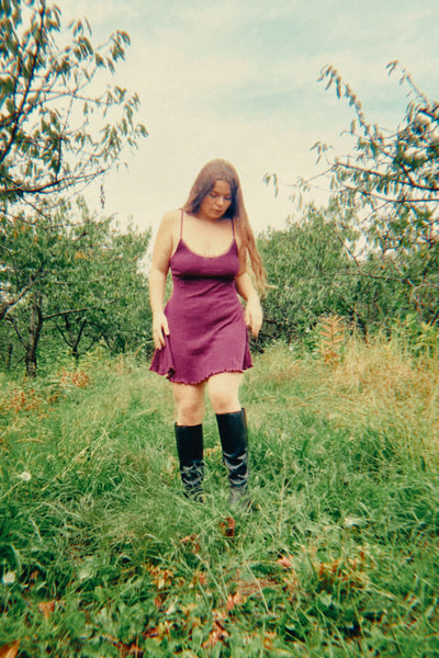 LAST ONE Moonshadow Slip Dress in Hand Dyed Raspberry Pointelle Knit