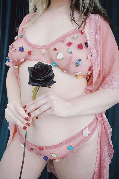 LAST ONE Rosette Bralette in Swiss Dot Mesh