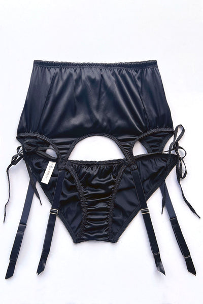 Cardamine Lace Up Garter Belt in Silk Charmeuse