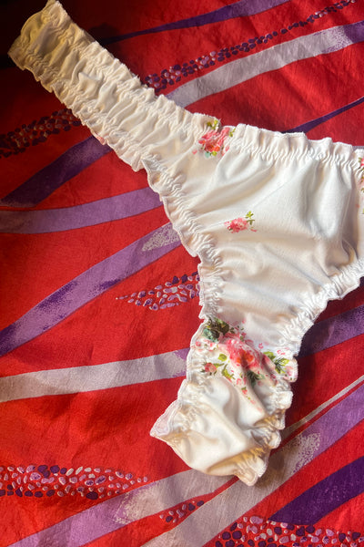 Ready to Ship Oleander Thong in Vintage Rose Print Cotton Size L