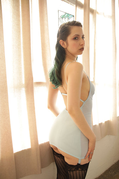 LAST ONE Midheaven Garter Slip in Upcycled Vintage Blue Nylon