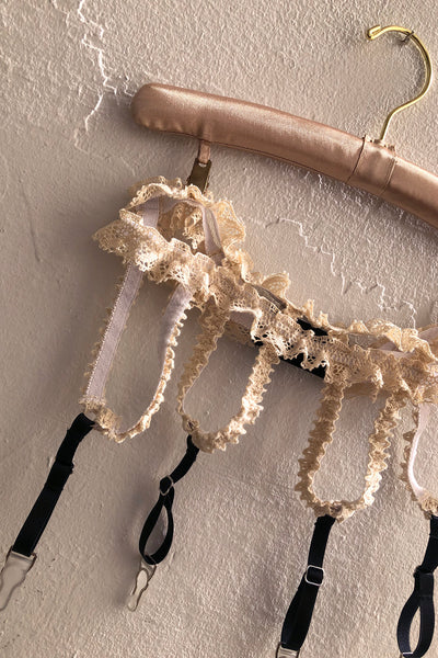 LAST ONE Adorella Cage Garter Belt in Vintage Crochet Lace