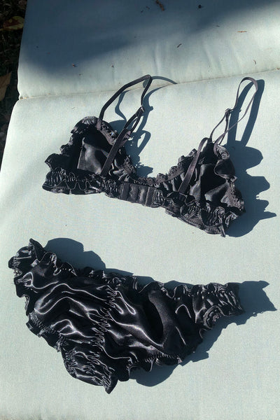 RETIRING 11/13 Florid Bralette in Black Deadstock Satin