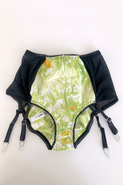 LOW STOCK Cardamine Lace Up Panty in Greener Grass Vintage Fabric