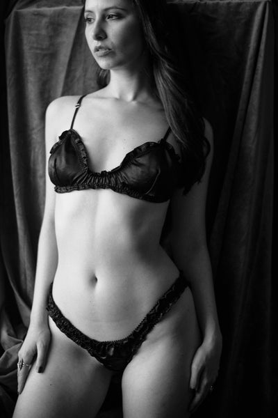 RETIRING 11/13 Florid Bralette in Black Deadstock Satin