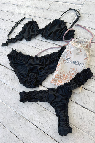 3 PIECE GIFT SET | Oleander Bralette + Bloomer + Thong in Black Tencel Modal Jersey