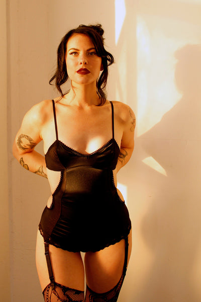 RETIRING 11/13 Eternal Daze Bodysuit in Black Silk Charmeuse