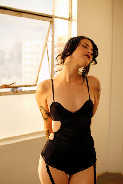 RETIRING 11/13 Eternal Daze Bodysuit in Black Silk Charmeuse