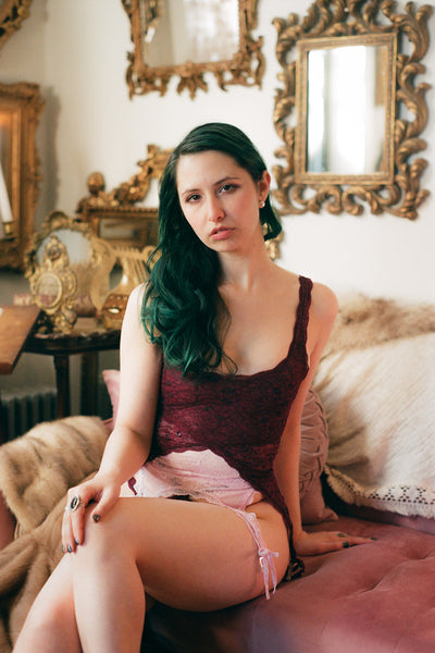 Rosehip Garter Tank in Two Toned Lace