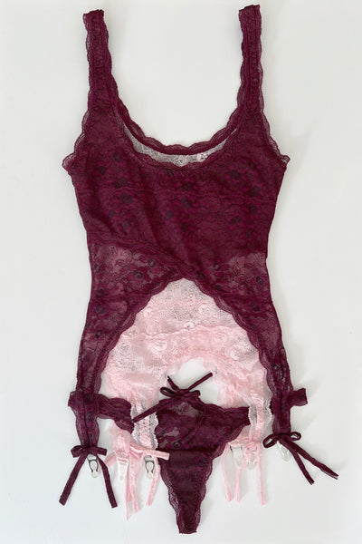 Rosehip Garter Tank in Two Toned Lace