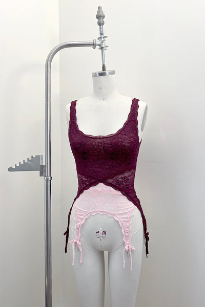 Rosehip Garter Tank in Two Toned Lace