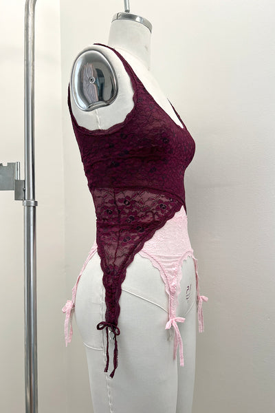 Rosehip Garter Tank in Two Toned Lace