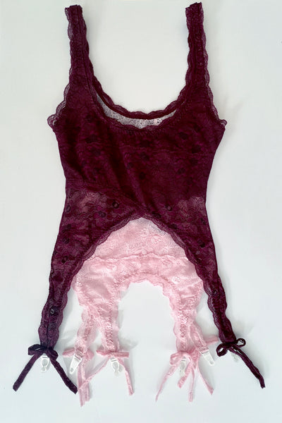 Rosehip Garter Tank in Two Toned Lace