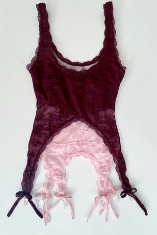 Rosehip Garter Tank in Two Toned Lace