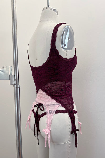 Rosehip Garter Tank in Two Toned Lace