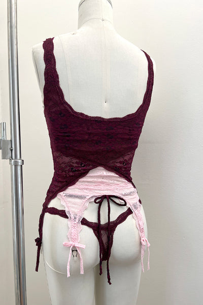 Rosehip Garter Tank in Two Toned Lace