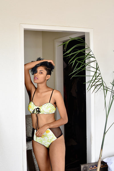 LOW STOCK Cardamine Lace Up Panty in Greener Grass Vintage Fabric