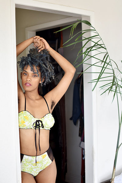 LOW STOCK Cardamine Lace Up Panty in Greener Grass Vintage Fabric